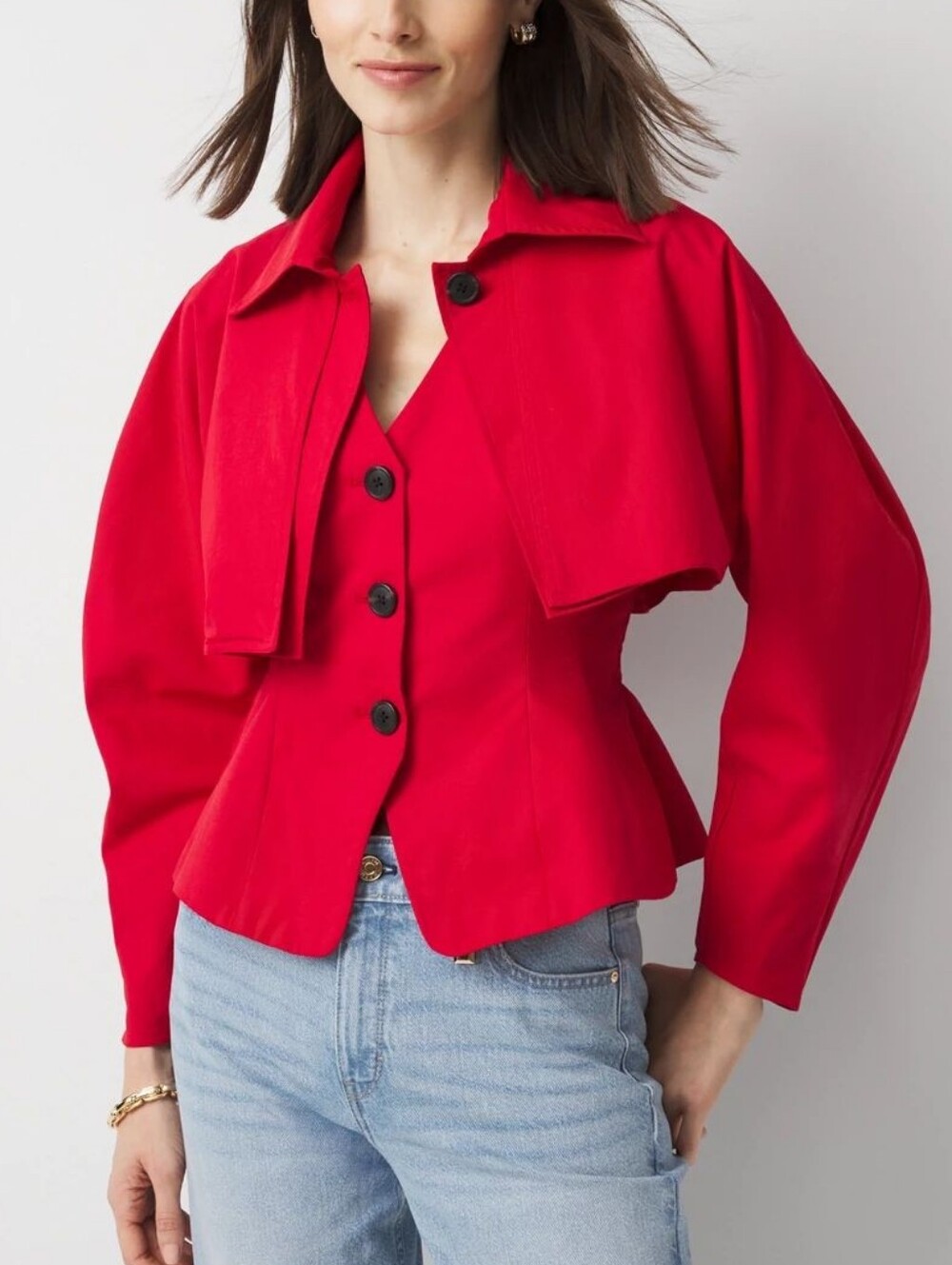 White House Black Market Scarlet Rouge Cropped Trench Topper Jacket Size 2